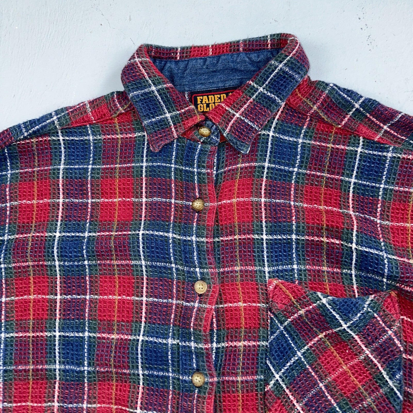 VTG 90s Faded Glory Womens Size L Plaid Long Sleeve Button Up Collar Shirt 1990s