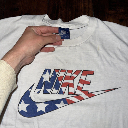 Nike Vintage RARE T Shirt Mens L Blue Tag 80s USA Flag City Series America
