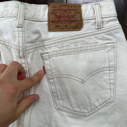 VTG 90s Levis 501 Button Fly 36x32 USA Tag Jeans Straight White XX Act 32x31