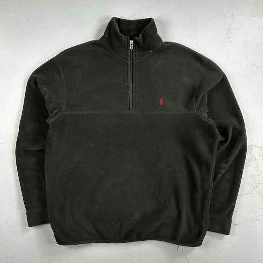 Polo Ralph Lauren Vintage 90s M Black 1/4 Zip Large Fleece Pullover Made in USA
