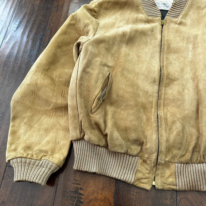 VTG 1950s DuPont Quilon Jacket Tan Suede Leather Lined Bomber 44 Rockabilly