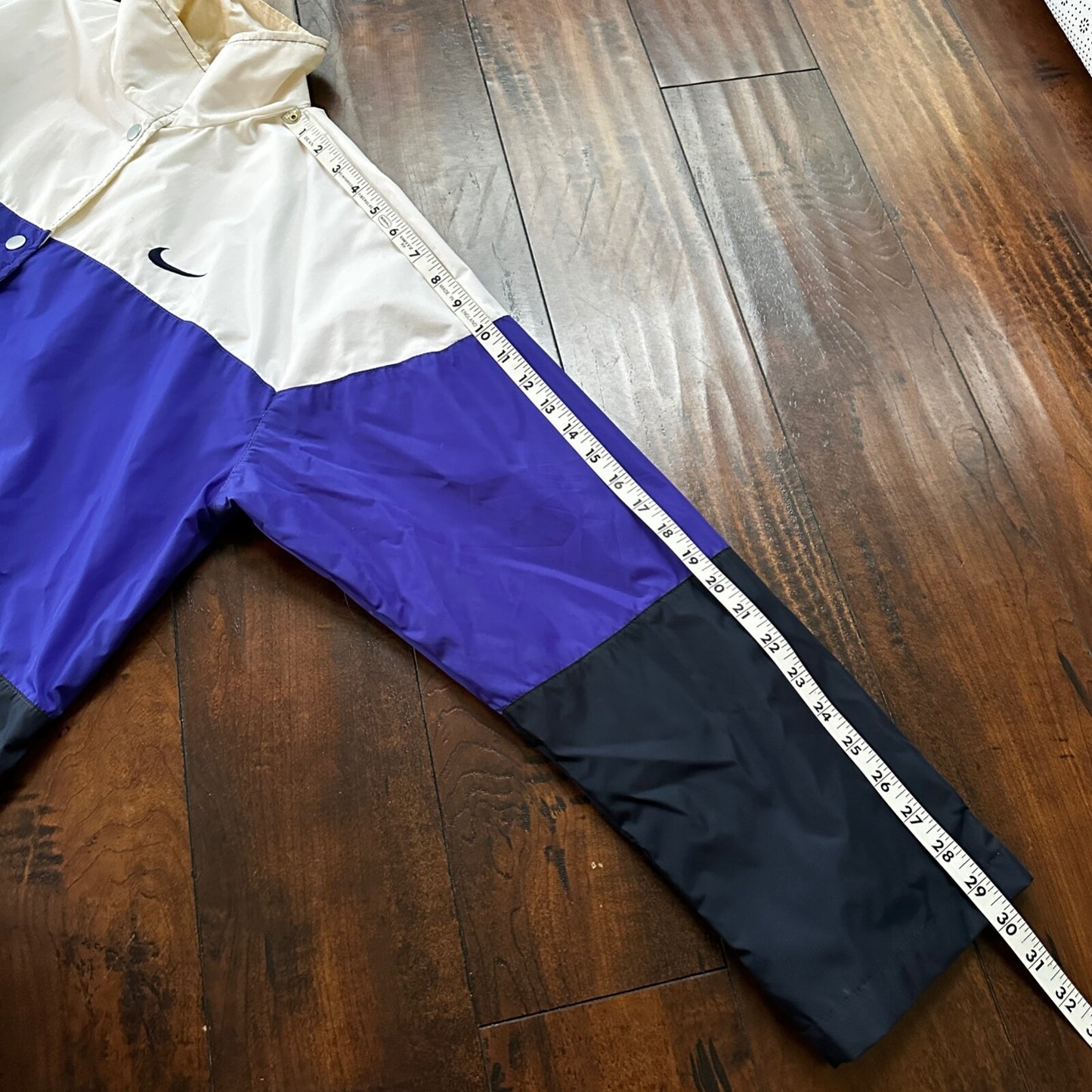 VTG Nike Jacket Mens M Windbreaker Colorblock Purple Black Big Swoosh Logo 90s