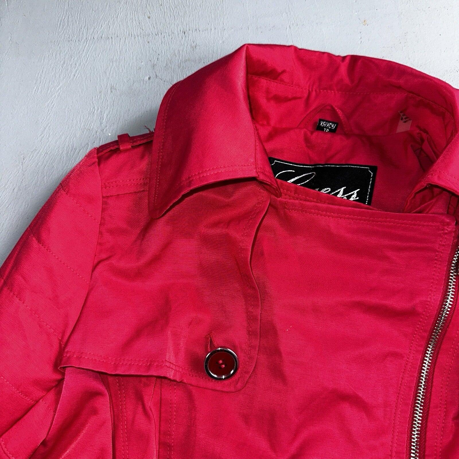 GUESS Pink Belted Peacoat Wmn Sz XS VTG Button Detail Zipper Trench Cute