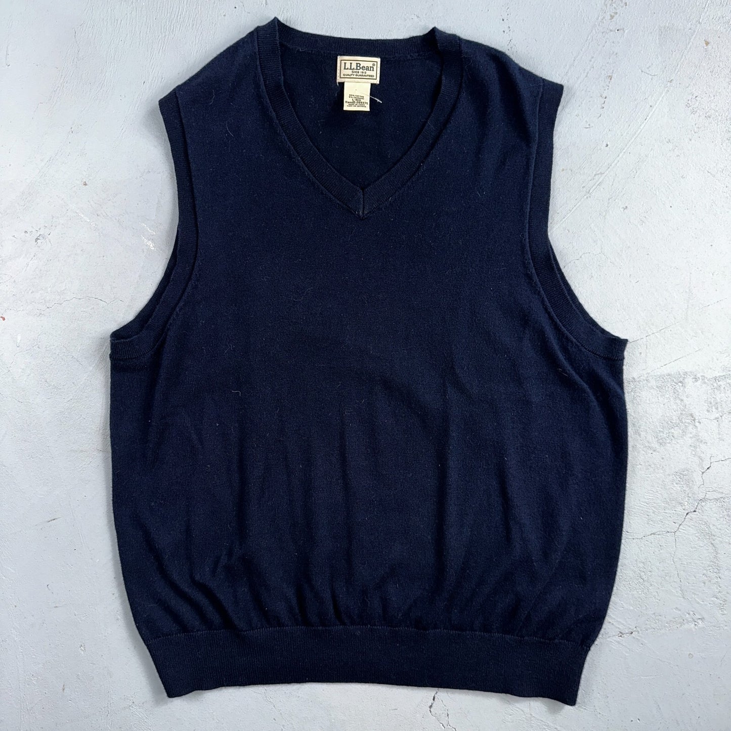 LL Bean Sweater Vest Mens Large Blue Cotton Cashmere V-Neck Sleeveless