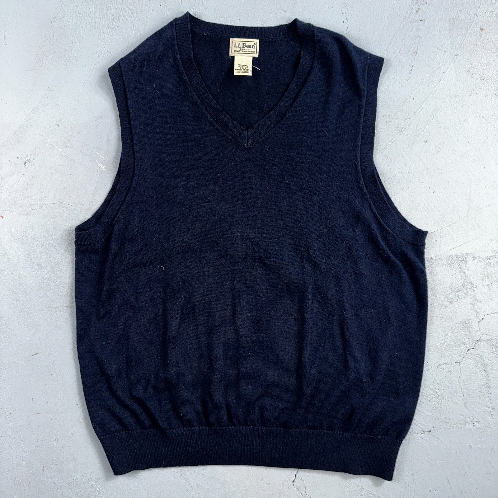 LL Bean Sweater Vest Mens Large Blue Cotton Cashmere V-Neck Sleeveless