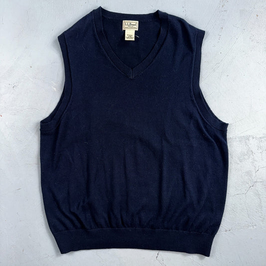 LL Bean Sweater Vest Mens Large Blue Cotton Cashmere V-Neck Sleeveless