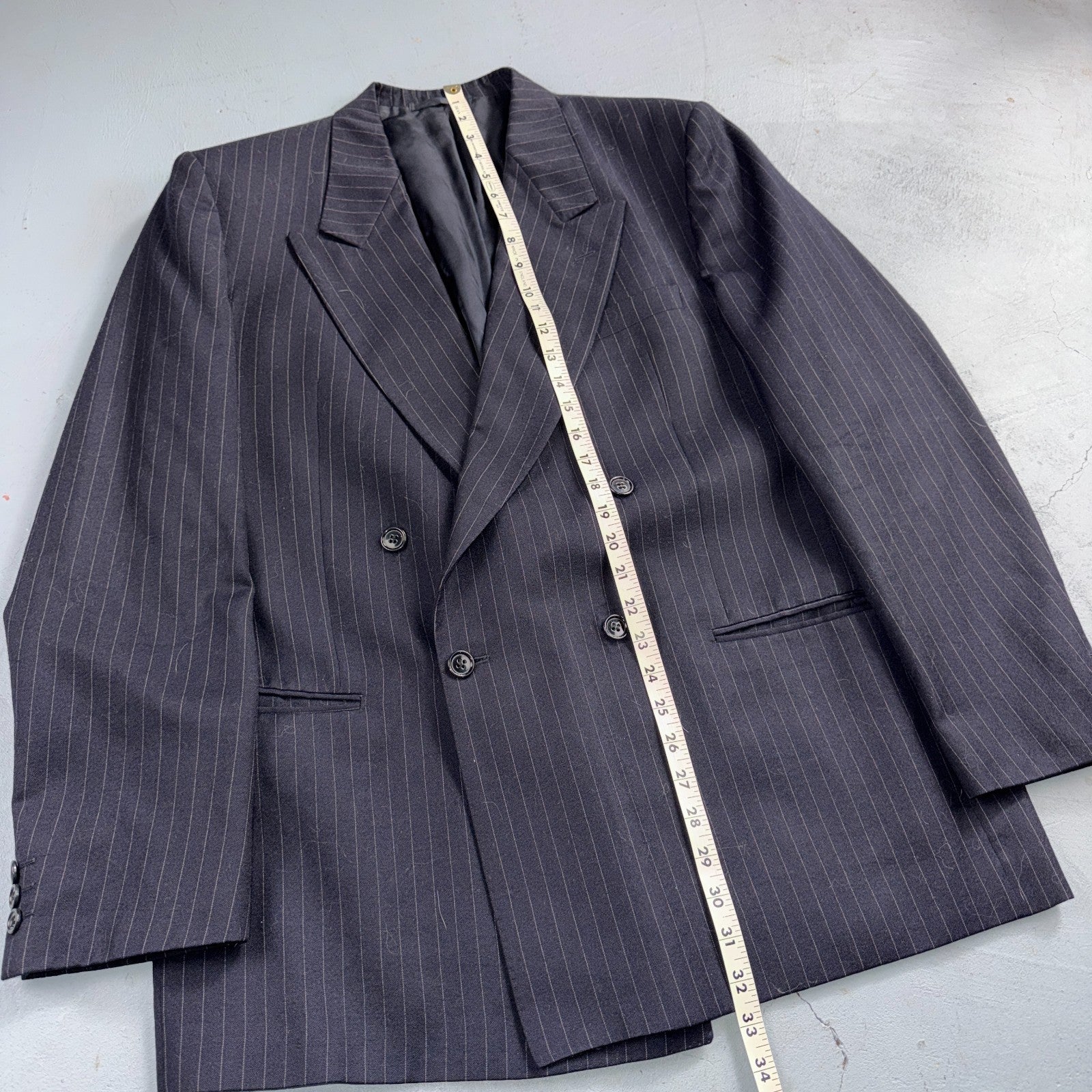 VTG Wool Suit Italy 54 Jacket Sport Coat Virgilini Double Breast Pin Stripe 80s