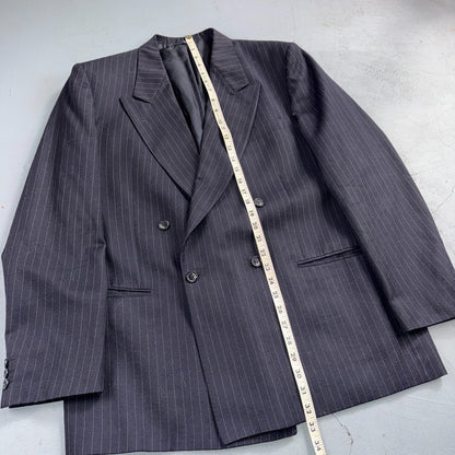 VTG Wool Suit Italy 54 Jacket Sport Coat Virgilini Double Breast Pin Stripe 80s