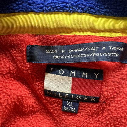 Tommy Hilfiger Logo Quarter Zip Fleece Vintage Red Pullover Jacket 80s 90s Rare