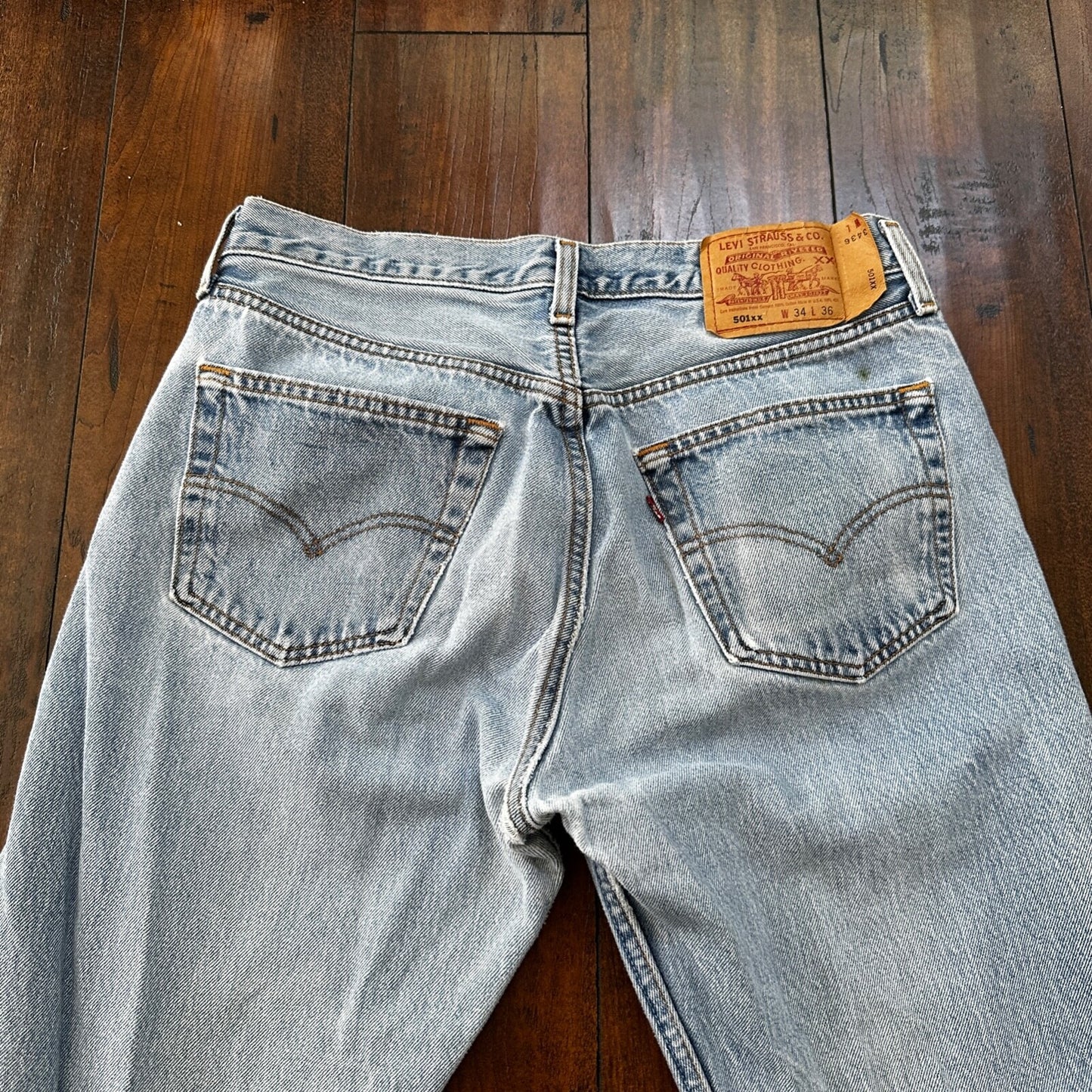 VTG 90s Levis 501 Button Fly 34x36 USA Tag Jeans Straight Wash Blue XX Act 30x32