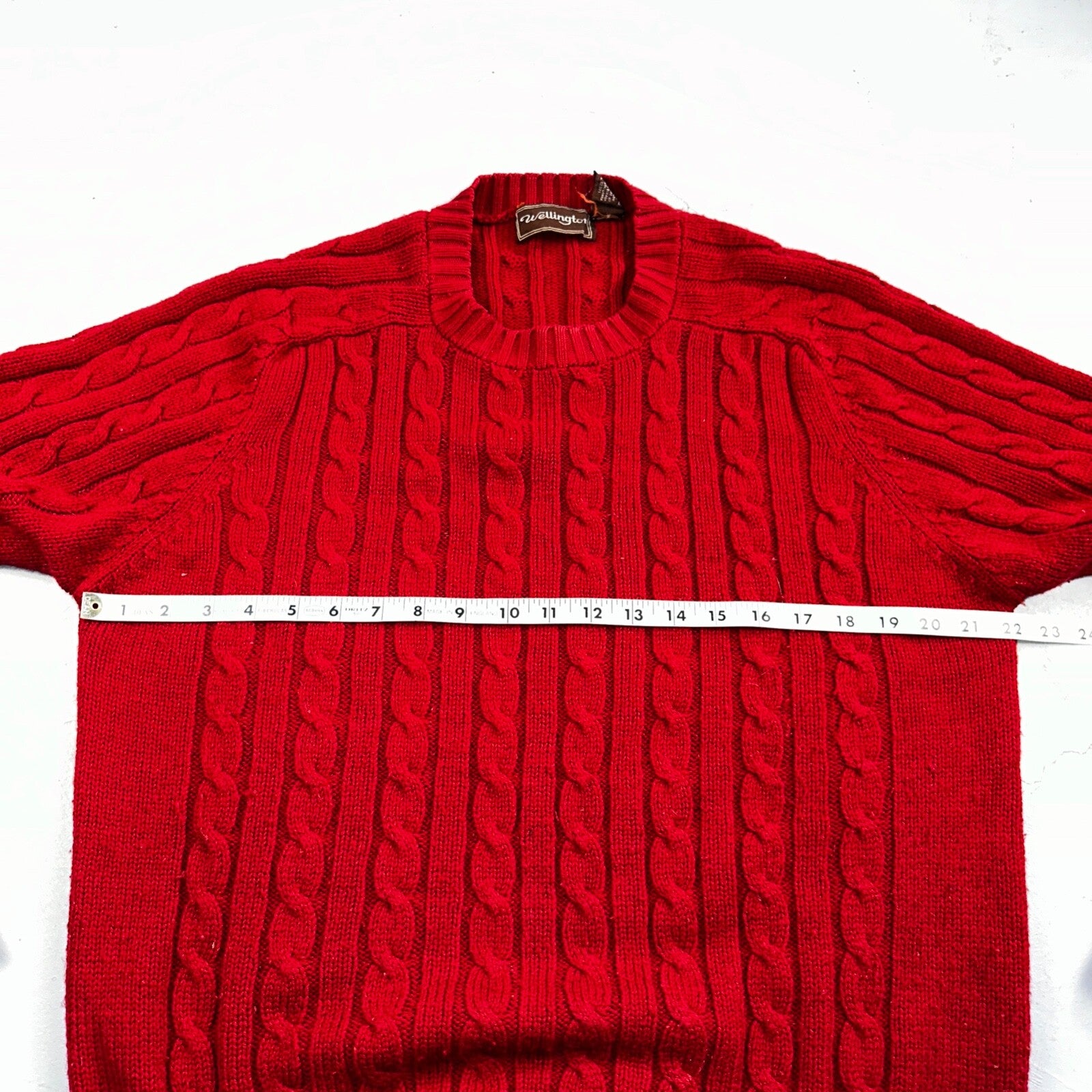 Vintage Wellington Acrylic Sweater XL Mens 80s Crewneck Red Cable Knit Fisherman