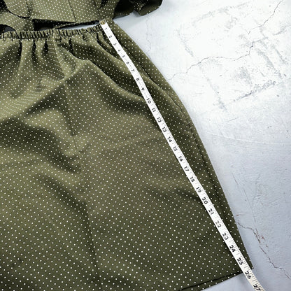 REINA 1970s Women Green Floral Dress Outfit Party Sz 12 VTG 2Pc Set Polka Dot