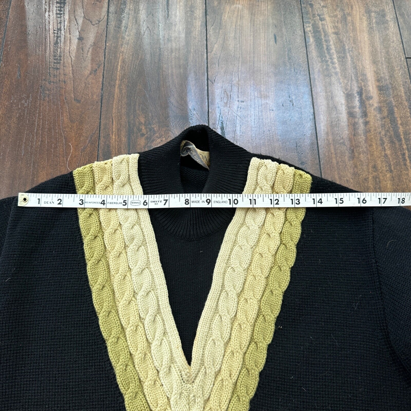 VTG Damon Sweater Mens L Black Gold Neck Wool Italy True 60s 70s RARE Stripe