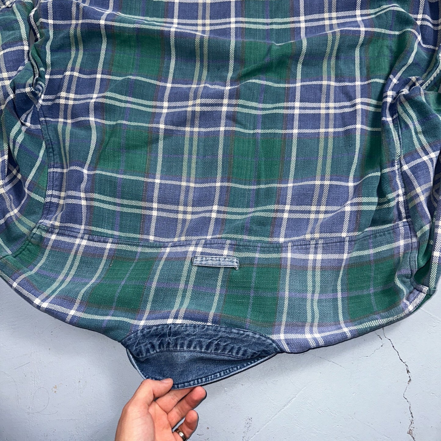 Vintage 90s Disney Mickey 2XL Blue Green Plaid Flannel Shirt Embroidered Pocket