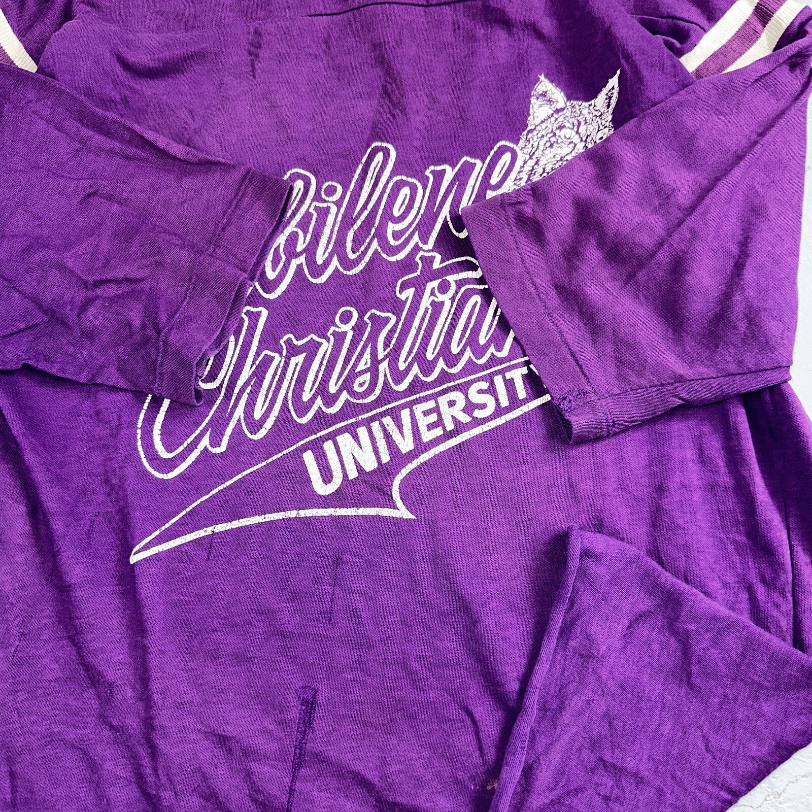 Abilene Christian University Texas 70s VTG T Shirt Football Raglan Purple 1970s