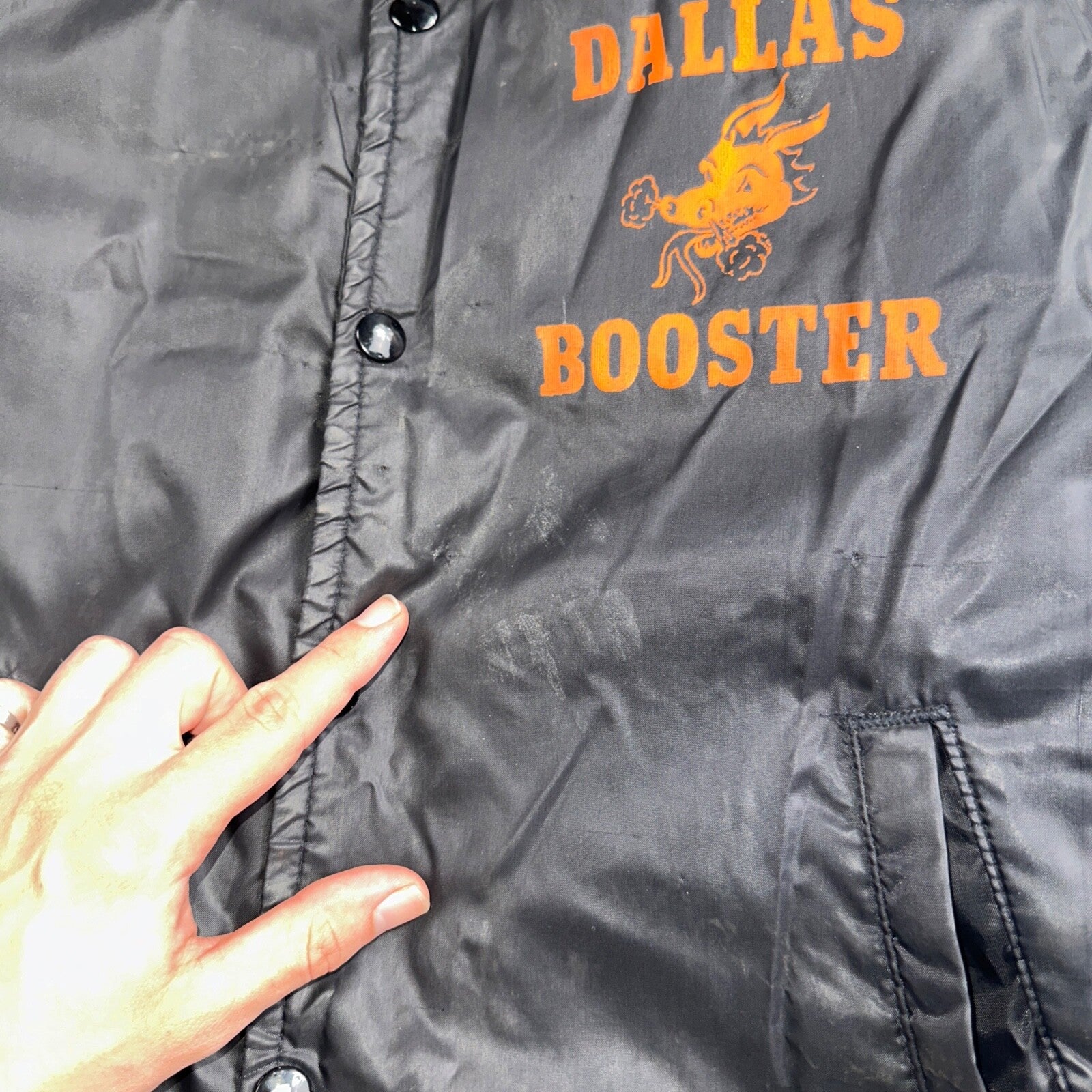 Champion Rare Vintage 70s Button Up Black Coach Windbreaker Lined Dallas Booster