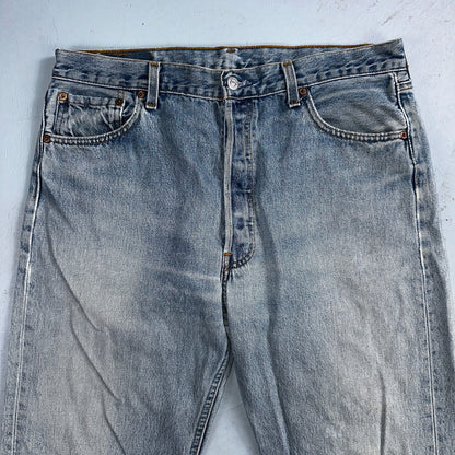Levis 501 Vintage 90s USA XX Straight Leg Jeans Blue Light Wash 36x34 Act 34x33