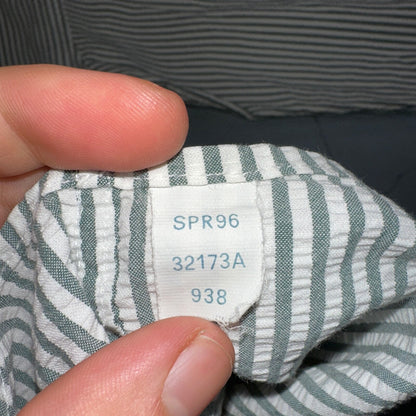 Lands End Shirt Men's M Green Striped Long Sleeve Button Down Trad Fit VTG 90s