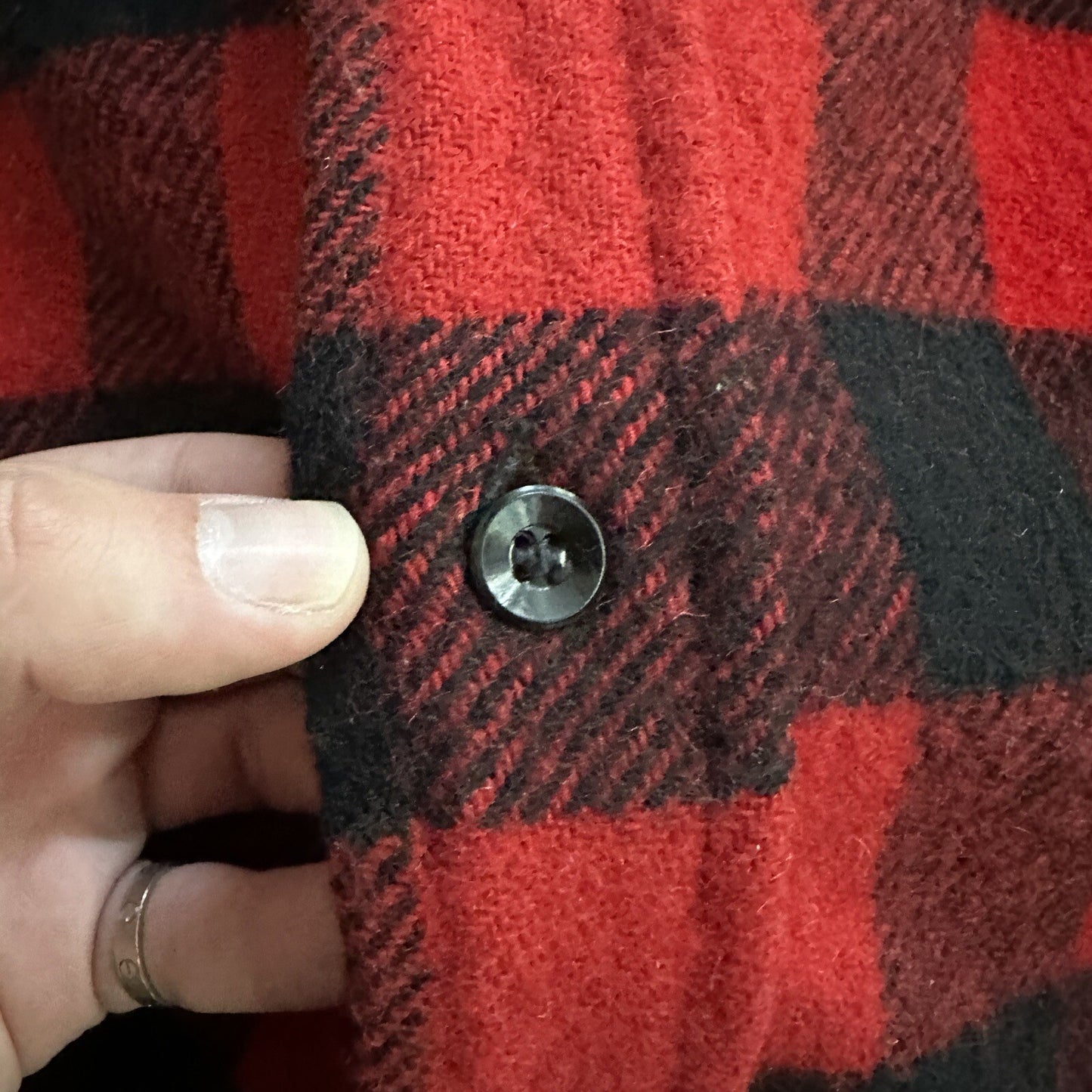 Vintage Penneys Towncraft Red Black Plaid Flannel Shirt Sz M Checker 60s 70s