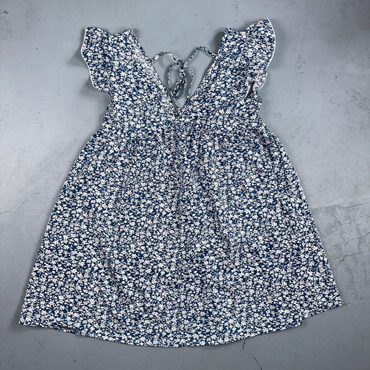 Vintage 1970s Ditsy Floral Blue Blouse 70s Womens Multicolor Rockabilly Dress