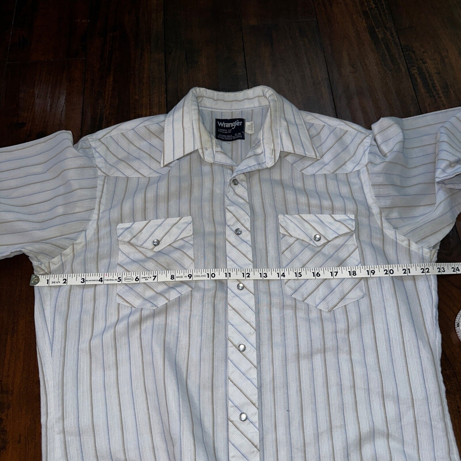 VTG Wrangler Shirt 16-34 Button USA PEARL SNAP Cowboy Cut X-Long Tail Stripe