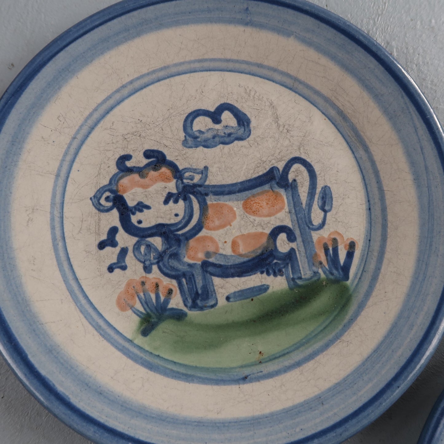 MA Hadley Dinner Stoneware Plate Platter Country Farm Dog And Cow Lot of 2