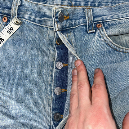 Levis 501 Vintage 90s USA XX Straight Leg Jeans Blue Custom Love 36x34 Act 33x32