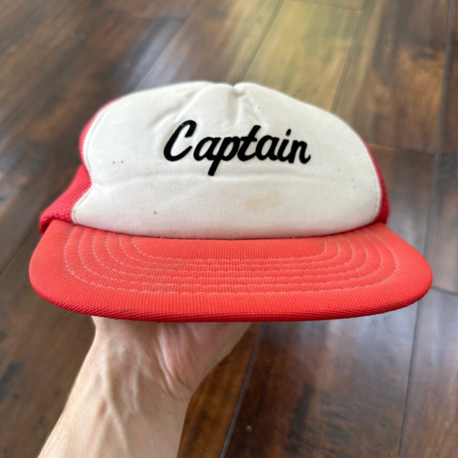 Captain Vintage Hat Cap Snapback Military Red White Flag USA Patrol Chief 80s
