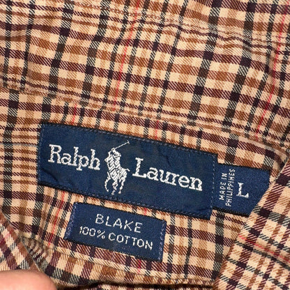 Ralph Lauren Blake 100% Cotton Plaid Shirt Size Large Polo Button Down Brown