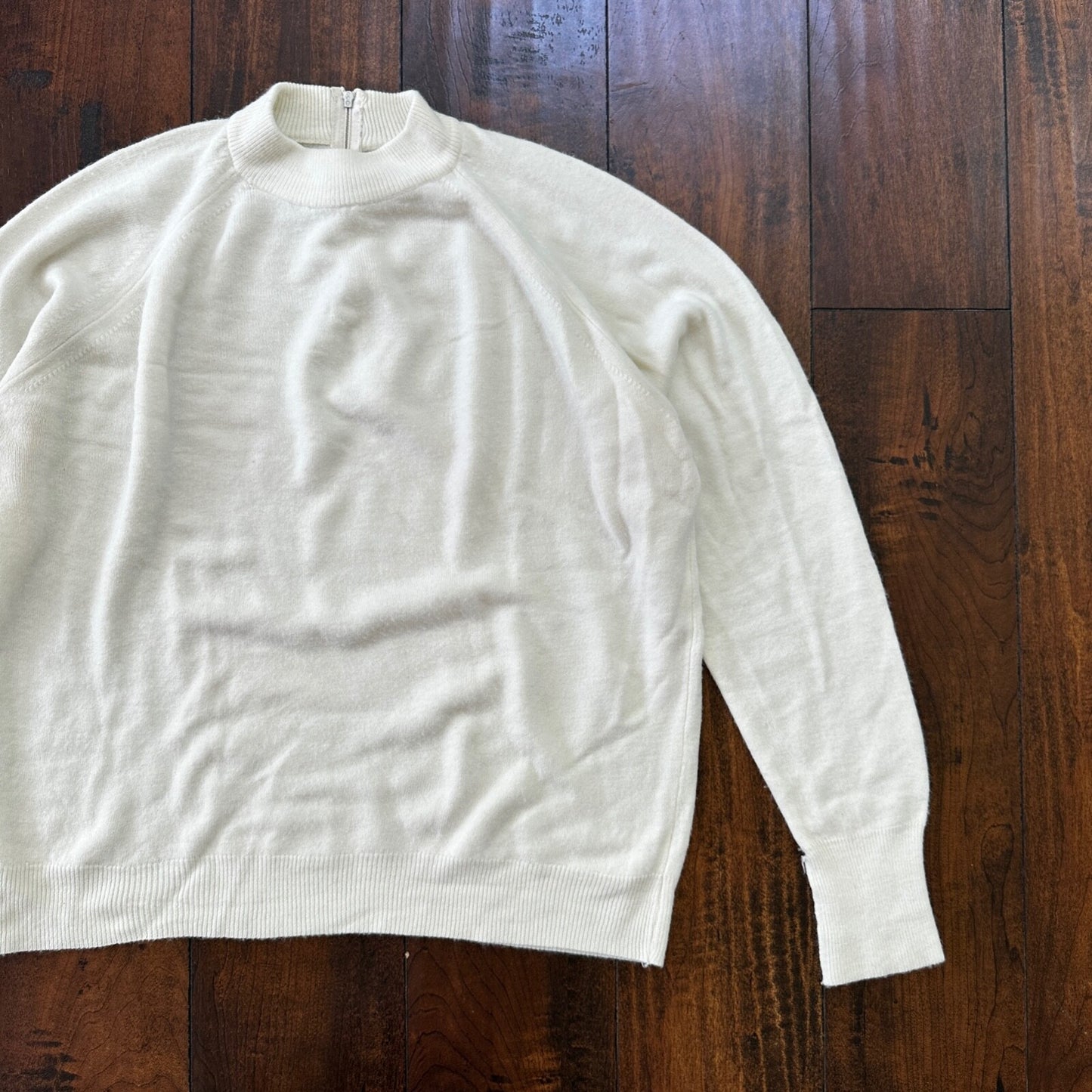 Vintage USA Rockabilly Womens White Sweater Zip 60s 70s Top Basic Sanforized