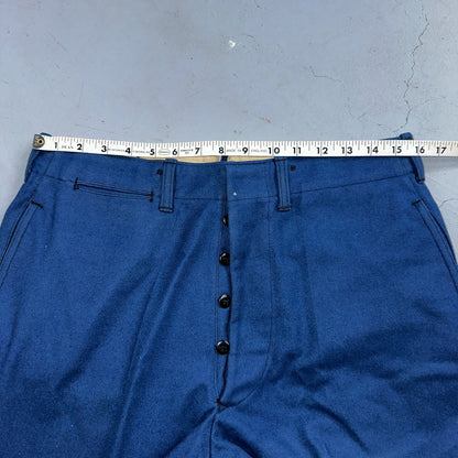 VTG Wool Trousers Pants Sz 31x31 1940s WWII Button Fly Wide Leg Dress Suit Blue