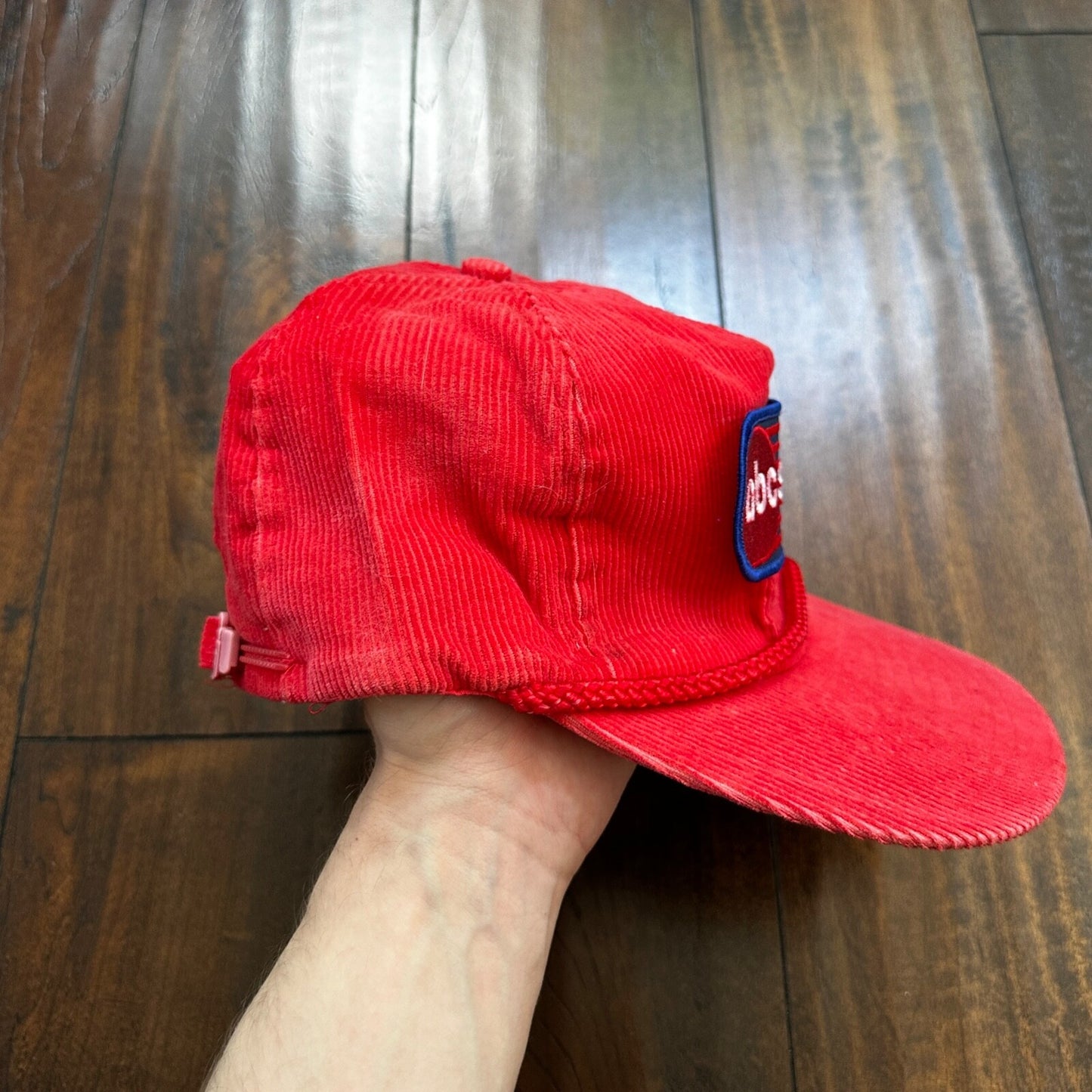 ABC Sports Corduroy Red VTG Hat Cap Snapback 80s TV Television Basketball