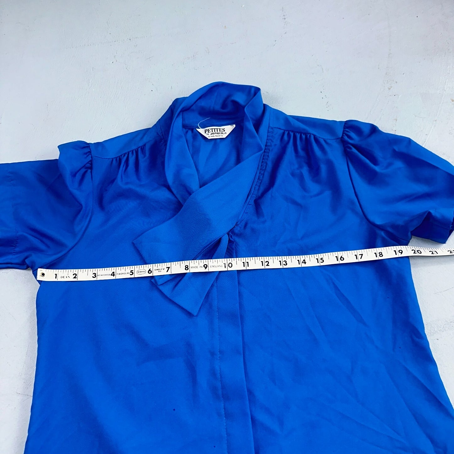 Jonquil Judy Bond Womens M Blouse Button Front Short Sleeve Blue 80s VTG