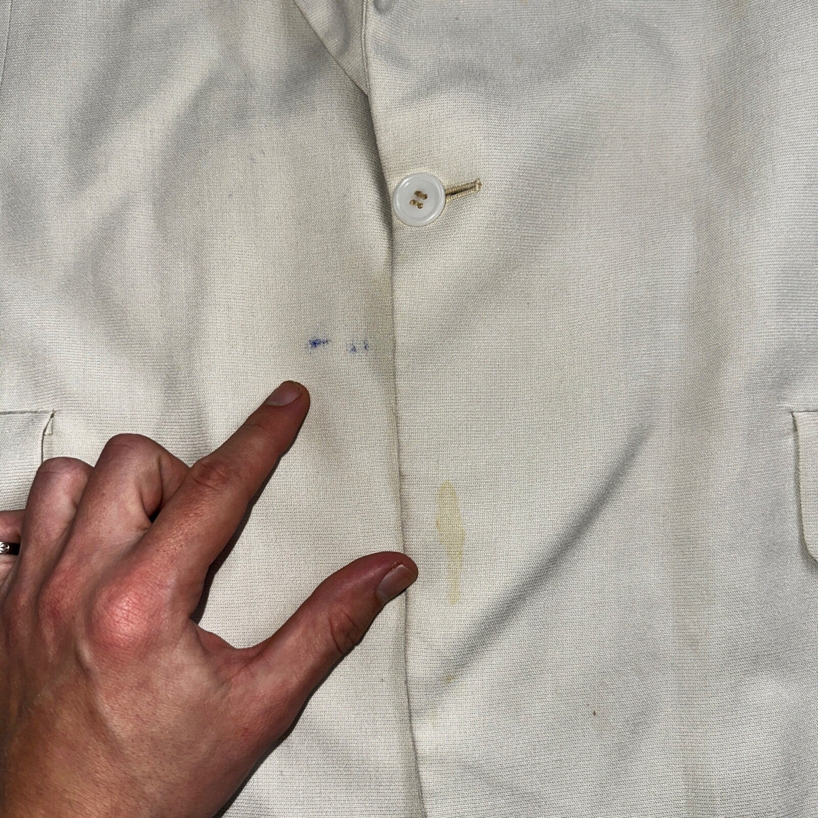 VTG Mens Suit 42 Jacket Coat 1970s Rockabilly 60s 70s USA White Thin Cream Rose