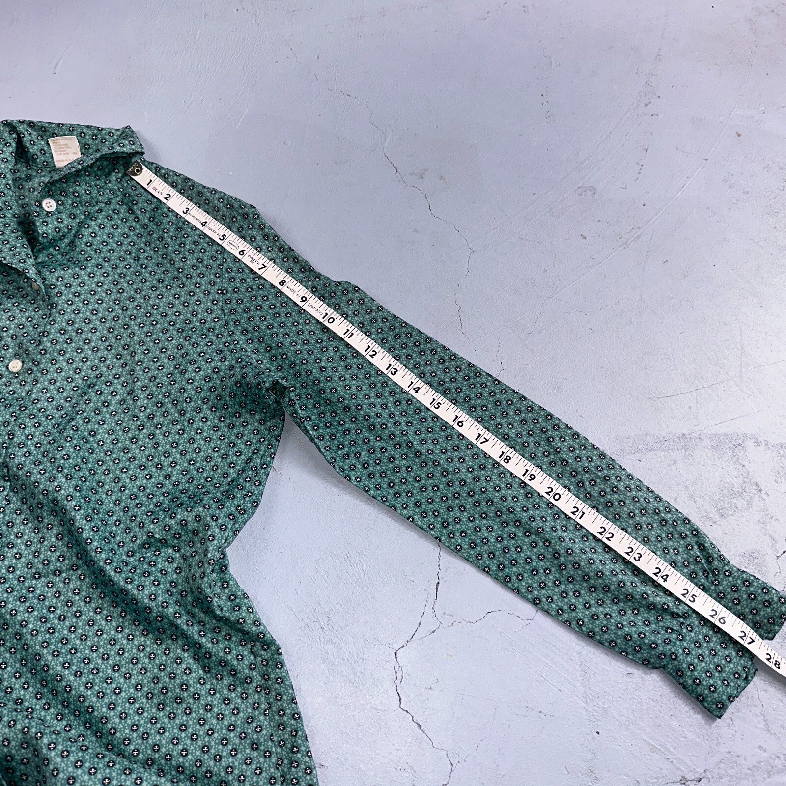 VTG 60s Jantzen Womens Top 12 Green Button Long Sleeve Shirt Flowers USA