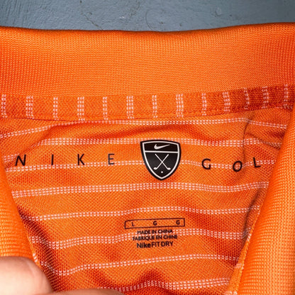 Nike Golf Dri Fit Orange Striped Polo Shirt L Large Vintage Style Sports Sun