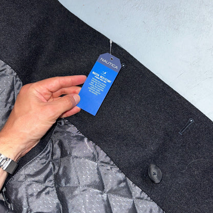 Nautica Men's Size L Double Breasted Wool Blend Collar Peacoat Black NWT $250