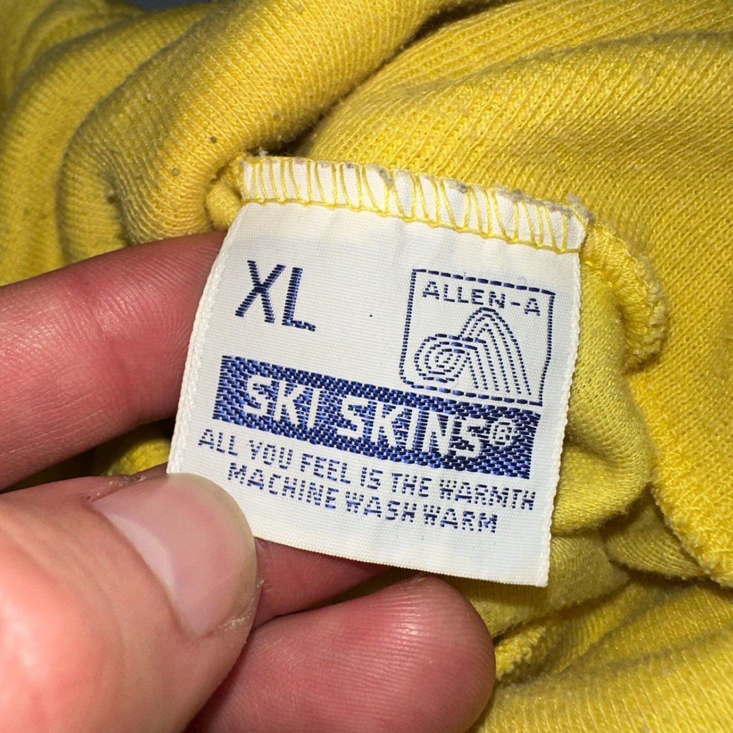 Mens Ski Skins Long Sleeve Turtleneck Shirt Thermal Base Layer Yellow XL VTG 80s
