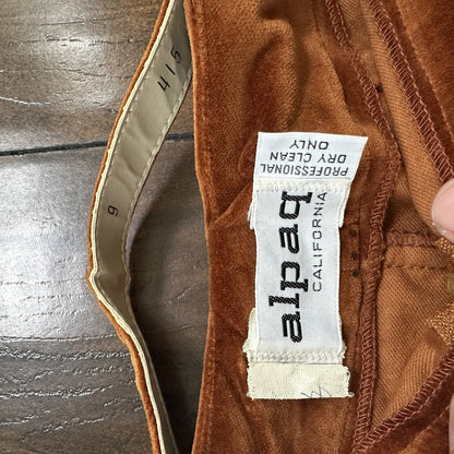 VTG Alpaq California 1970s Pants 26x31 Brown Velour High Waist Flair Rockabilly