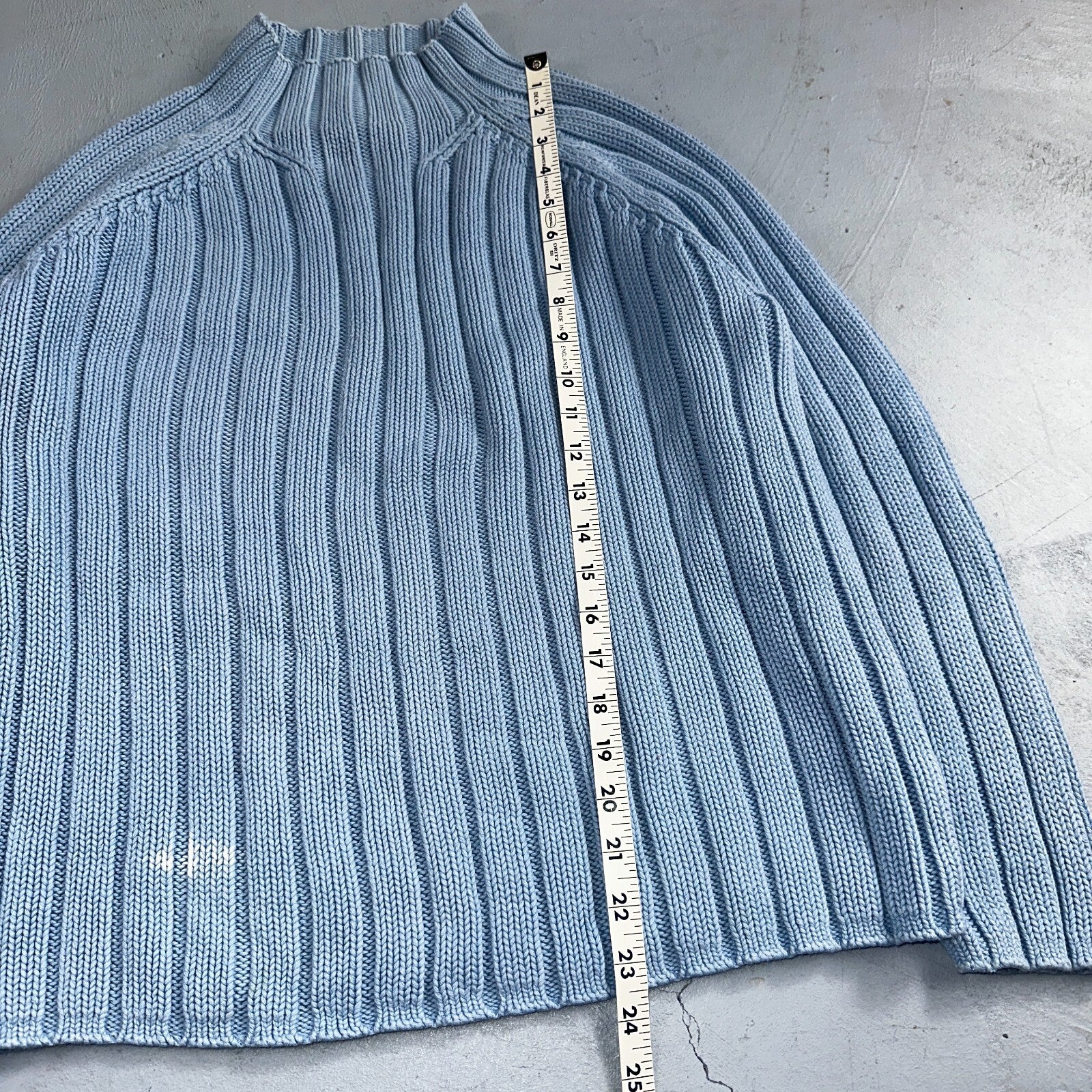 Vintage 90s Lands End 100% Cotton Chunky Ribbed Knit High Neck Sweater Size L