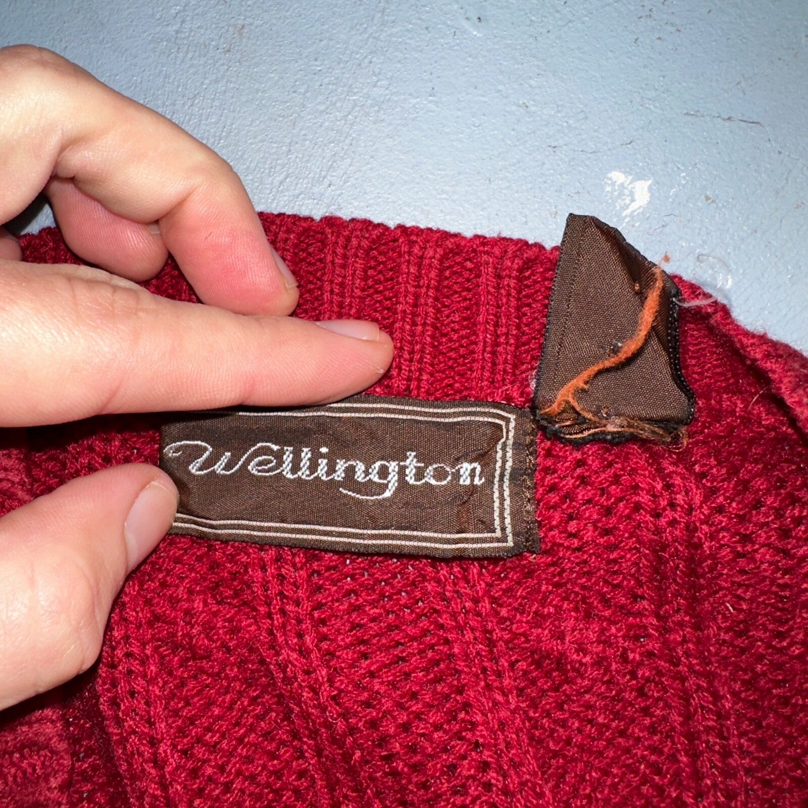Vintage Wellington Acrylic Sweater XL Mens 80s Crewneck Red Cable Knit Fisherman