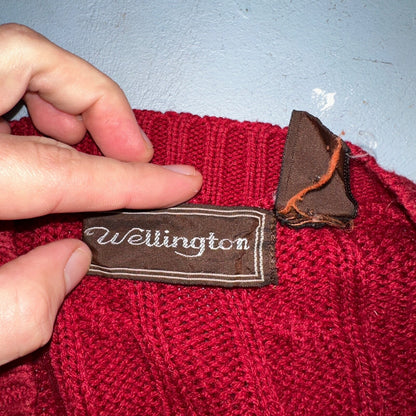 Vintage Wellington Acrylic Sweater XL Mens 80s Crewneck Red Cable Knit Fisherman