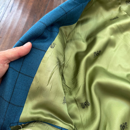 1960s 1970s Blue Pinstripe VTG Suit Jacket Sportcoat 42 Wool Checker Rockabilly