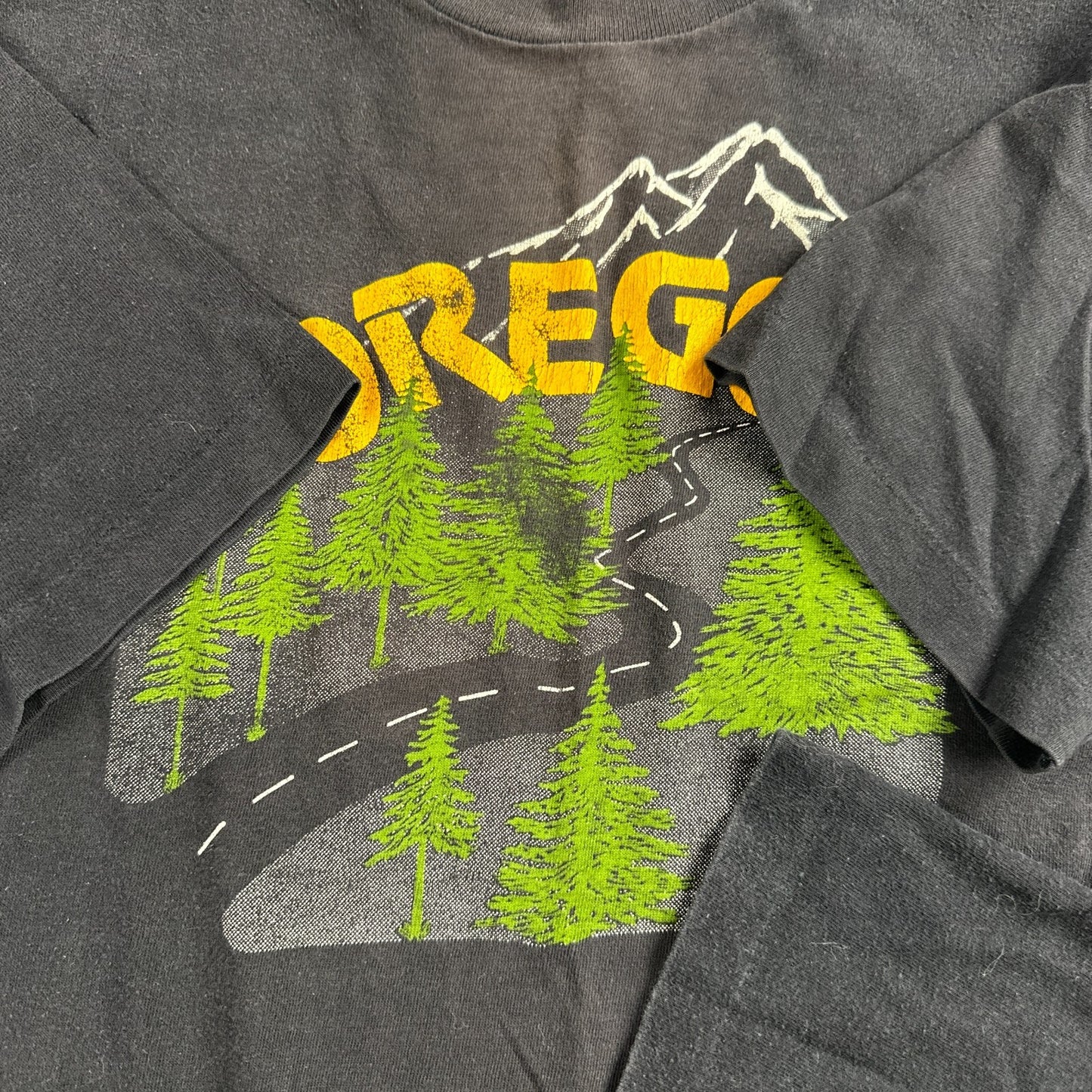 Oregon Mountains 80s Belton VTG T Shirt USA XL Black Road Map Travel Rare Home