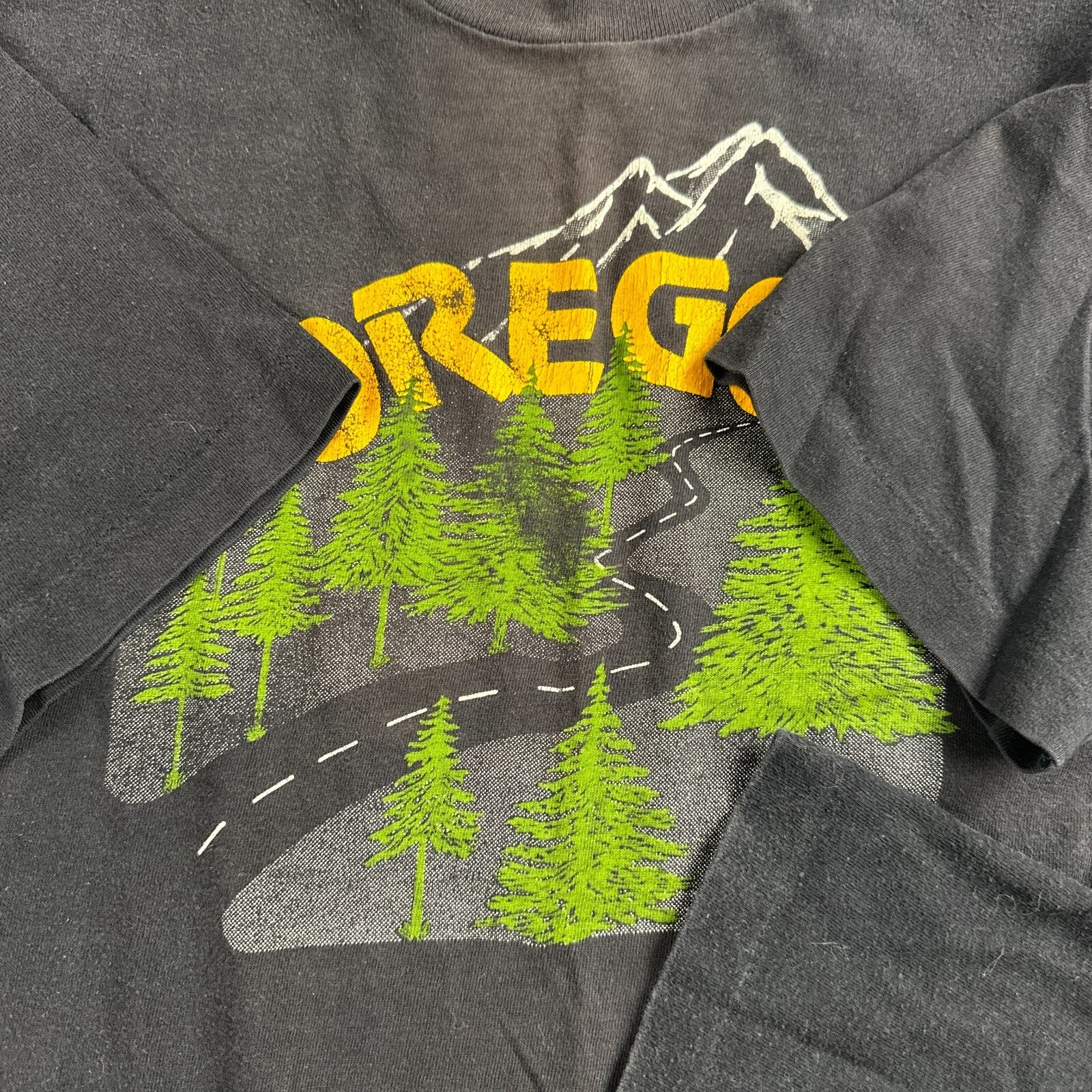 Oregon Mountains 80s Belton VTG T Shirt USA XL Black Road Map Travel Rare Home