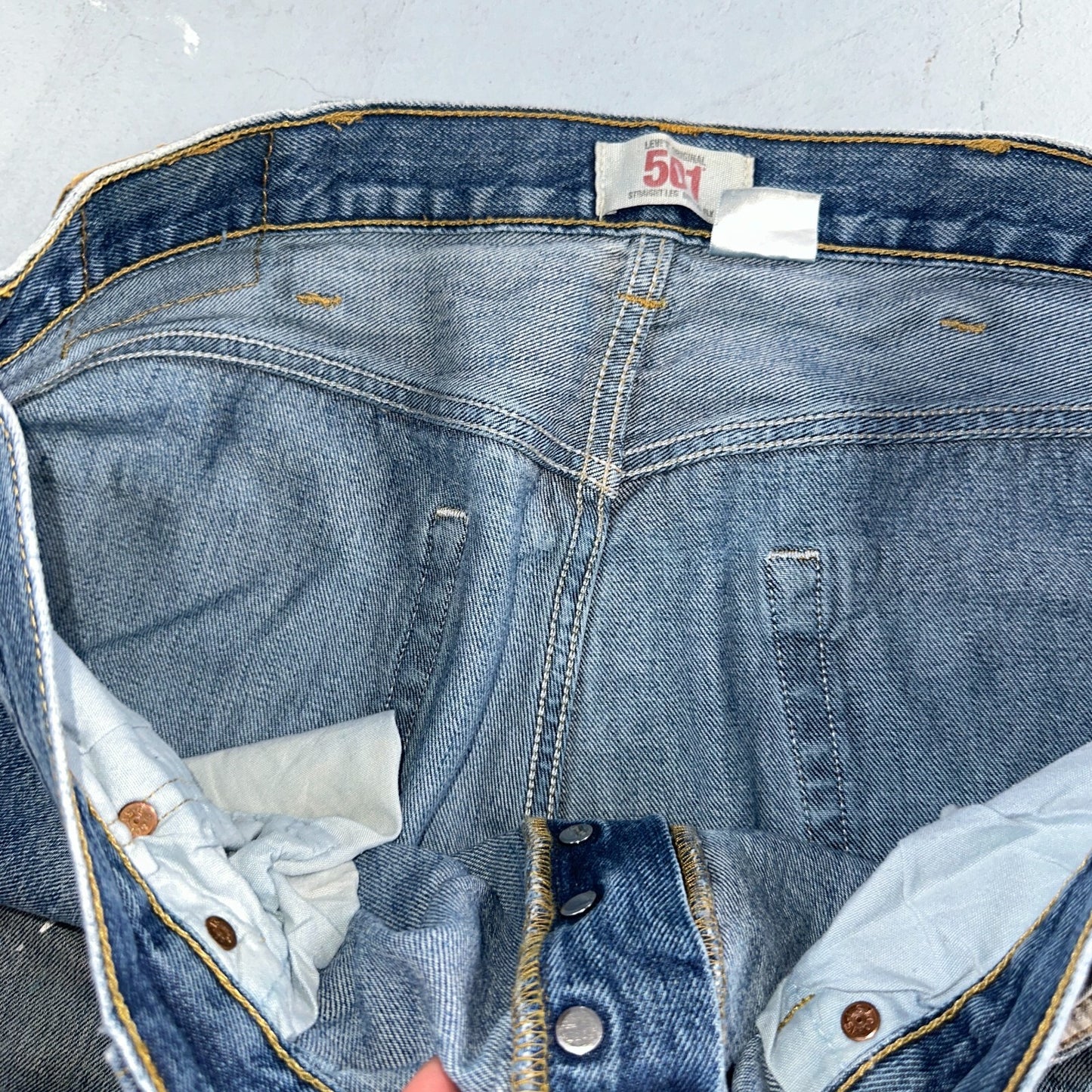 Levis 501 Vintage Y2K XX Straight Leg Jeans Blue Med Wash Paint 38x30 Act 38x29