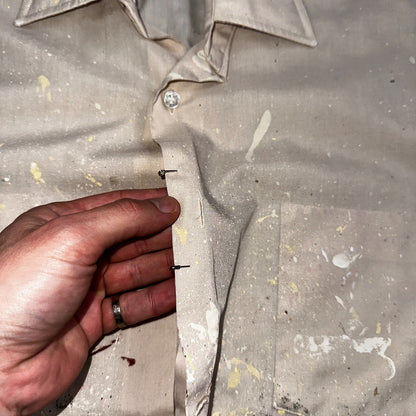 VTG 60s 70s Paint Stained Sears Perma Prest Short Sleeve Camp Shirt 16 Thrashed