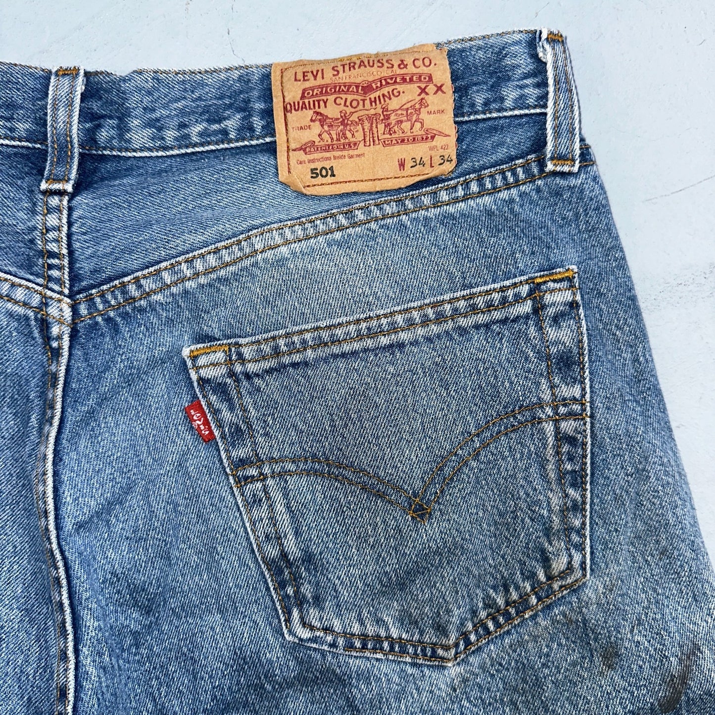 Levis 501 Vintage 90s Poland Straight Leg Jeans Blue Med Wash 34x34 Act 32x33