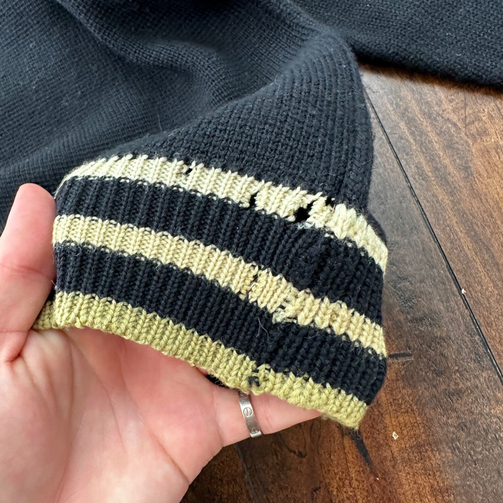 VTG Damon Sweater Mens L Black Gold Neck Wool Italy True 60s 70s RARE Stripe