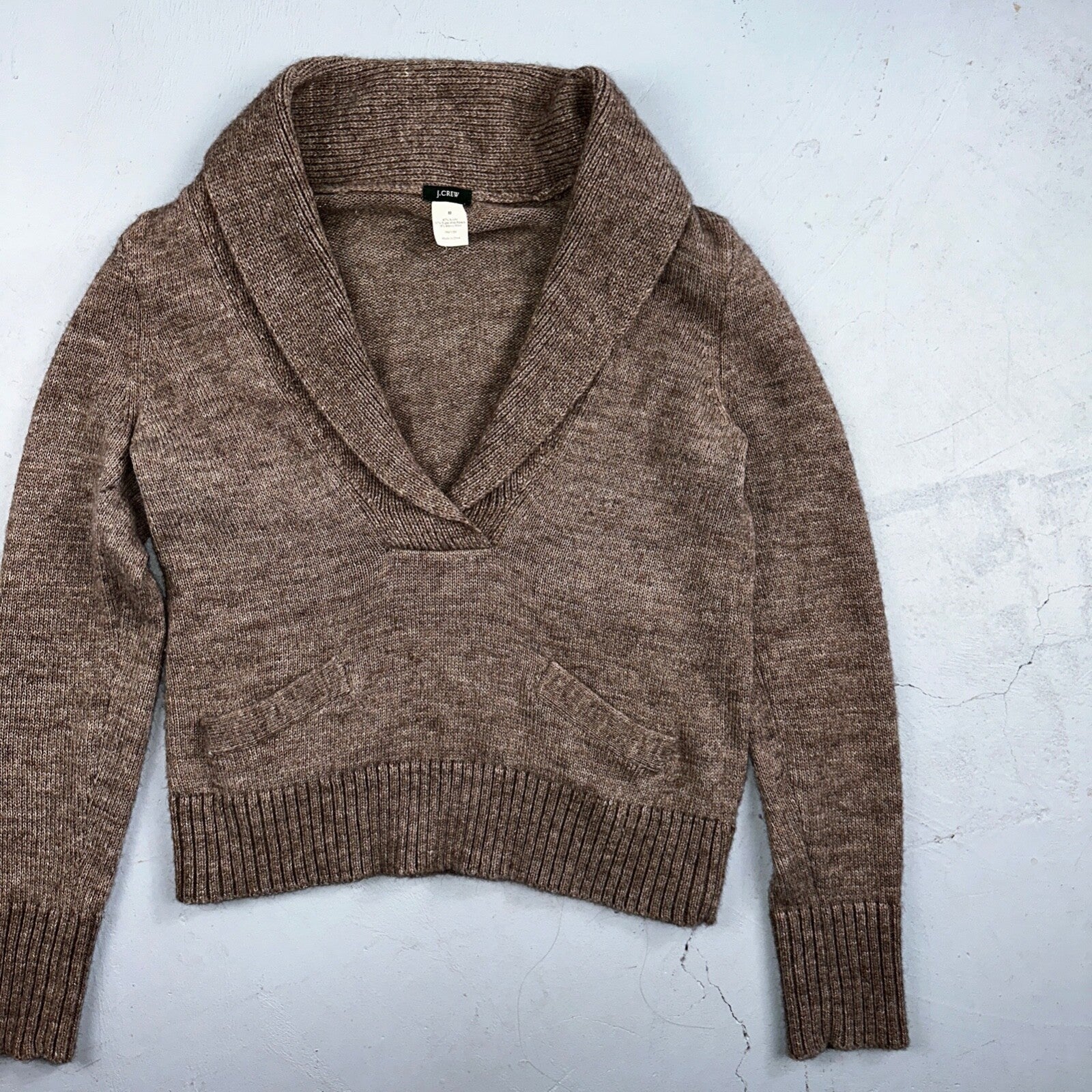 J.Crew Shawl Popover Sweater Brown Merino Wool Alpaca Size M Long Sleeve Cozy